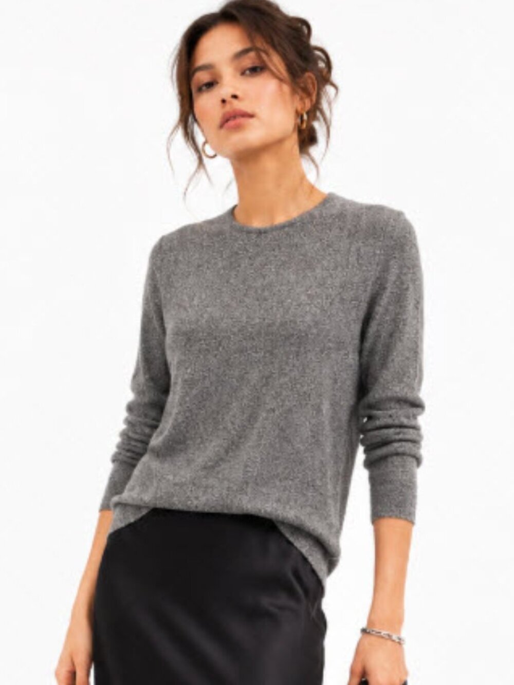 Talbots Grey Knit Sweater Long Sleeve Medium Cotton medium cozy chic